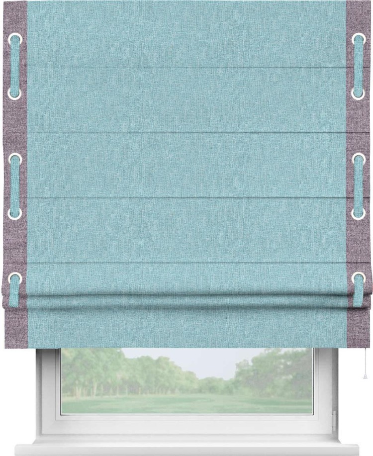 Римская штора «Кортин» с кантом Стрим Дуо (люверсы с пояском), для проема, ткань лён кашемир голубой